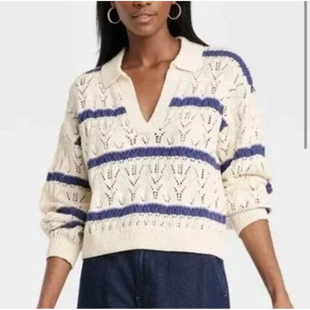 Universal Thread Collard Cropped Knit Sweater ~ S… - image 1